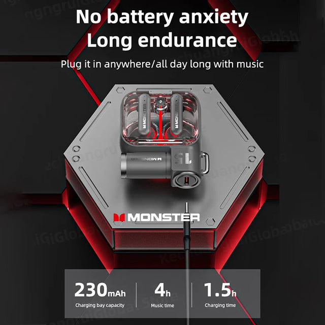 Original MONSTER・モンスター Bluetooth 5.3ワイヤレスヘッドセット、オリジナルゲーミングイヤホン、RGBカバー、低遅延、オリジナル